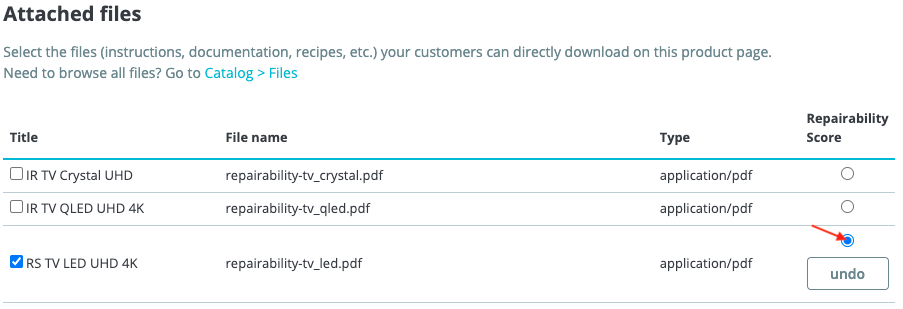 Selection of the file detailing the calculation of the repairability score